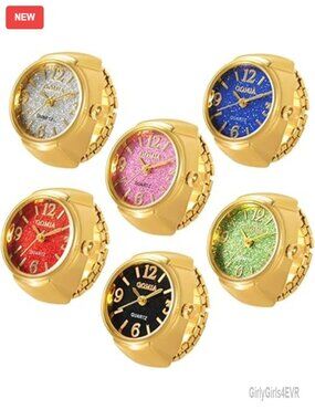 6 Unisex Ring Watches Quartz Analog Round Dial Adjustable Strap Wholesale